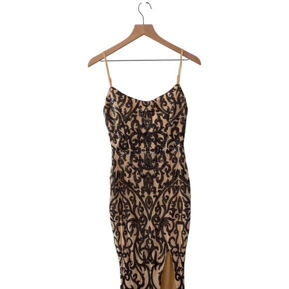 NWT Nude Dress with black sequin lace details Spaghetti Straps backless size S - Picture 6 of 13